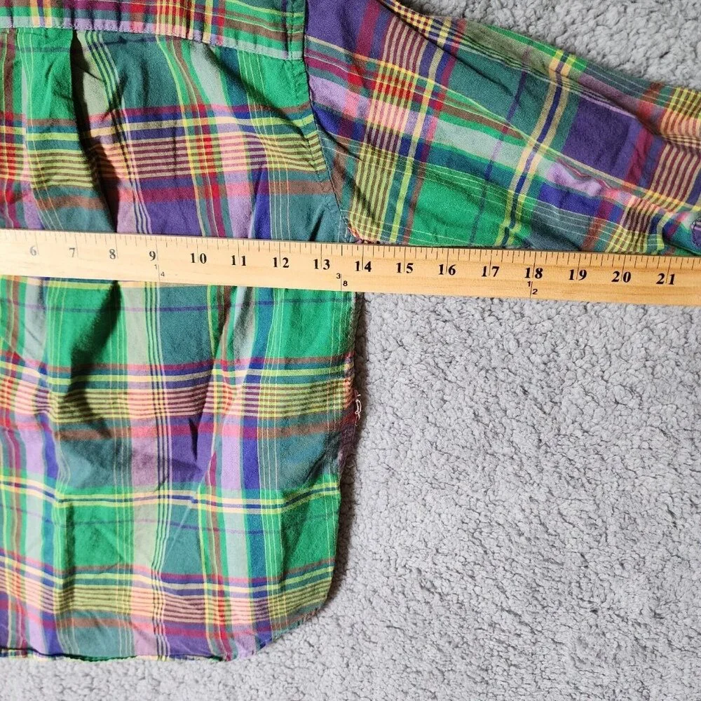 Ralph Lauren Green Plaid Button Down Long Sleeve Polo Shirt Youth Size 6‎ Cotton